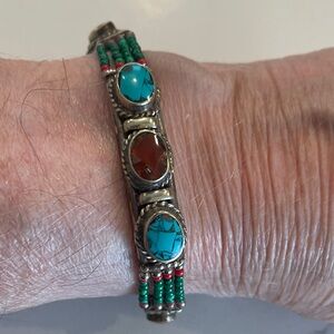 Turquoise and Red Stone Bracelet